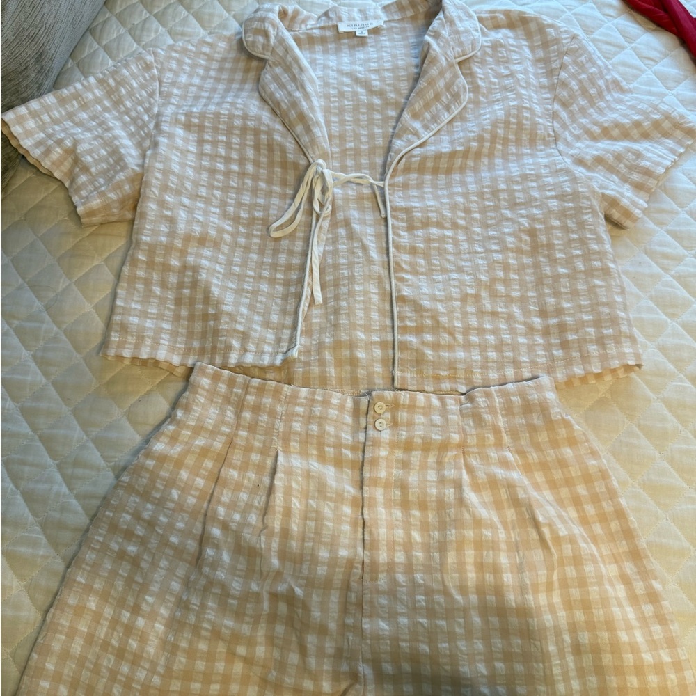 Plaid Two-Piece Set in Beige and White